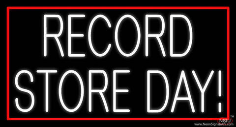 White Record Store Day Block Red Border  Real Neon Glass Tube Neon Sign 