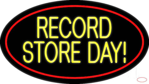 Yellow Record Store Day Block Red Border Real Neon Glass Tube Neon Sign