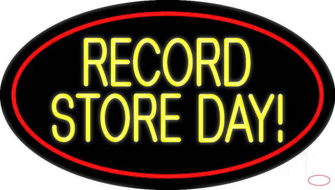 Yellow Record Store Day Block Red Border Real Neon Glass Tube Neon Sign 