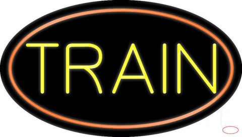 Yellow Train With Border Real Neon Glass Tube Neon Sign