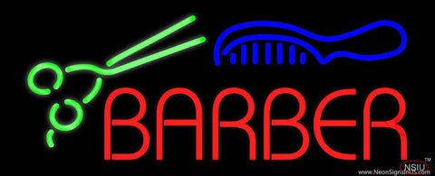 Red Barber with Comb and Scissor Real Neon Glass Tube Neon Sign 