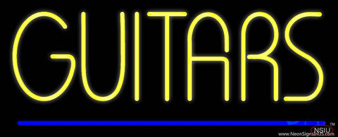 Yellow Guitars Blue Line Real Neon Glass Tube Neon Sign 