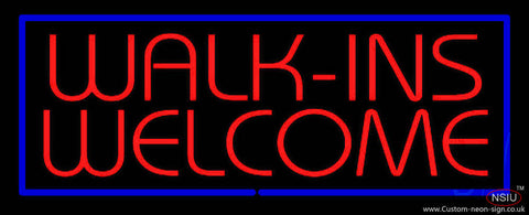 Red Walk Ins Welcome Blue Border Real Neon Glass Tube Neon Sign