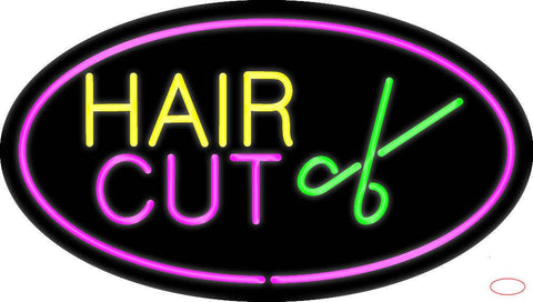 Hair Cut Logo Oval Pink Real Neon Glass Tube Neon Sign