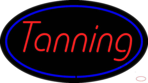 Tanning Oval Blue Border Real Neon Glass Tube Neon Sign