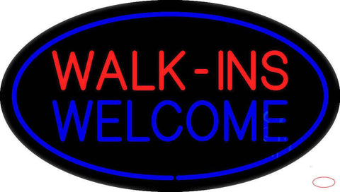 Oval Walk Ins Welcome Blue Border Real Neon Glass Tube Neon Sign 