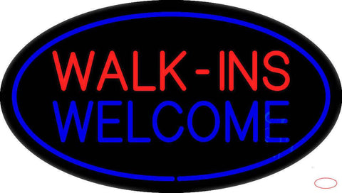 Oval Walk Ins Welcome Blue Border Real Neon Glass Tube Neon Sign