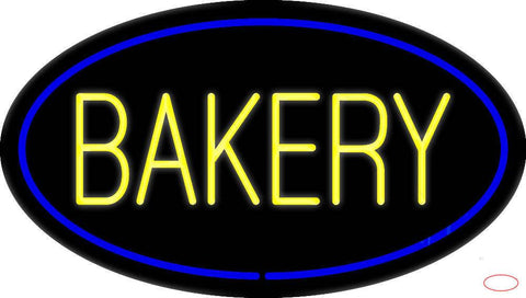 Yellow Bakery Oval Blue Real Neon Glass Tube Neon Sign