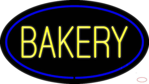 Yellow Bakery Oval Blue Real Neon Glass Tube Neon Sign 