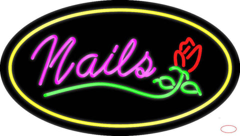 Nails with Flower Logo Oval Yellow Real Neon Glass Tube Neon Sign