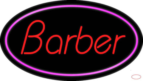 Oval Red Barber with Pink Border Real Neon Glass Tube Neon Sign