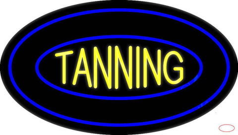 Tanning Double Oval Blue Border Real Neon Glass Tube Neon Sign