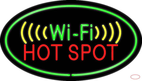 Wi-Fi Hot Spot Oval Green Border Real Neon Glass Tube Neon Sign