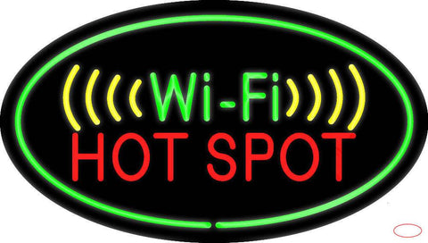 Wi-Fi Hot Spot Oval Green Border Real Neon Glass Tube Neon Sign 