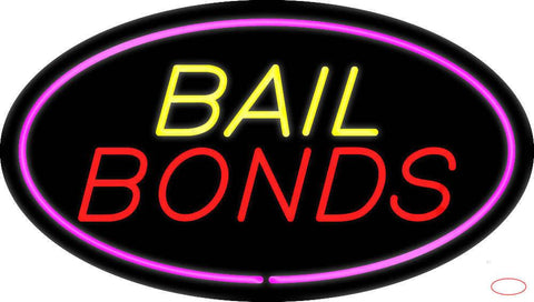 Yellow Bail Bonds Pink Oval Border Real Neon Glass Tube Neon Sign