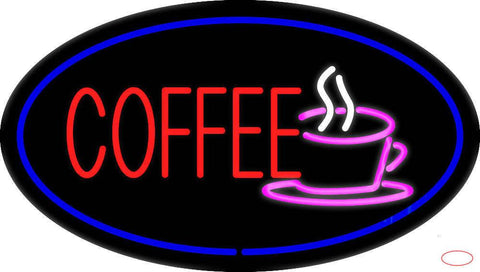 Oval Red Coffee Blue Border Real Neon Glass Tube Neon Sign 