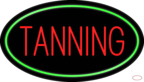 Red Tanning with Oval Green Border Real Neon Glass Tube Neon Sign