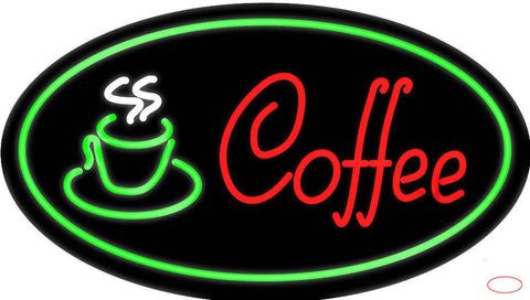 Red Coffee Logo with Green Border Real Neon Glass Tube Neon Sign 