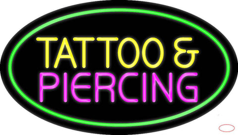 Oval Tattoo and Piercing Green Border Real Neon Glass Tube Neon Sign 