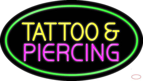 Oval Tattoo and Piercing Green Border Real Neon Glass Tube Neon Sign