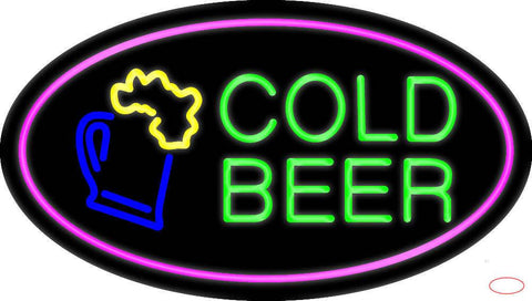 Pink Oval Cold Beer Real Neon Glass Tube Neon Sign 