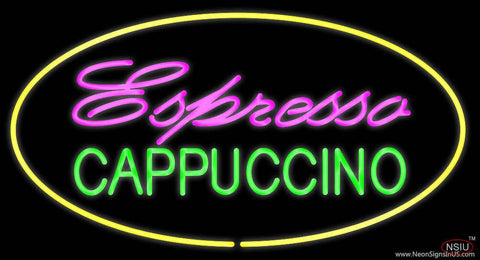 Espresso Cappuccino Oval Yellow Real Neon Glass Tube Neon Sign 