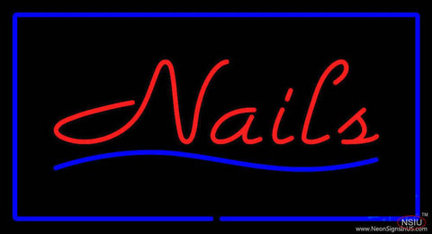 Red Nails Blue Border Real Neon Glass Tube Neon Sign 