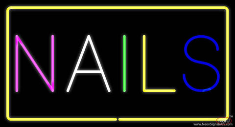 Multi Colored Nails with Yellow Border Real Neon Glass Tube Neon Sign