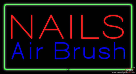 Red Nails Airbrush Green Border Real Neon Glass Tube Neon Sign 