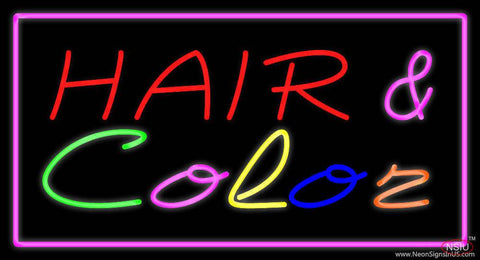 Hair and Color with Pink Border Real Neon Glass Tube Neon Sign