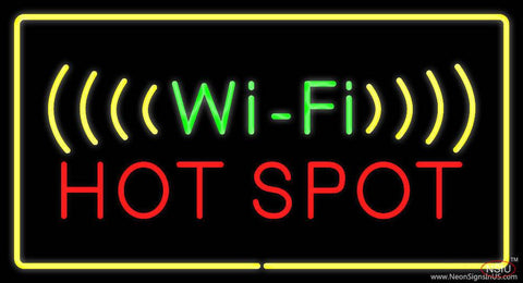 Wi-Fi Hot Spot with Yellow Border Real Neon Glass Tube Neon Sign