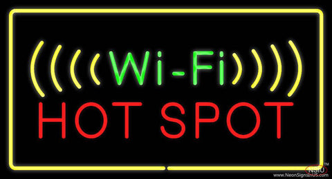 Wi-Fi Hot Spot with Yellow Border Real Neon Glass Tube Neon Sign 