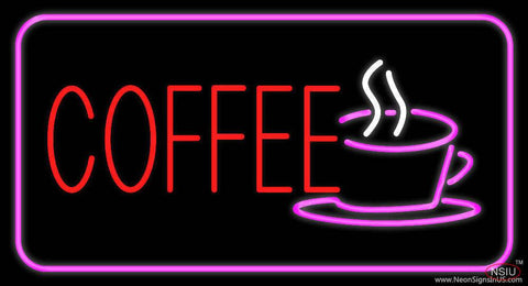 Red Coffee Logo with Pink Border Real Neon Glass Tube Neon Sign 