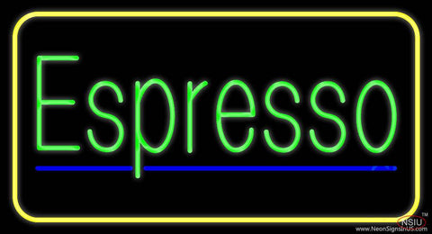 Green Espresso with Yellow Border Real Neon Glass Tube Neon Sign