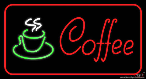 Red Coffee Logo with Red Border Real Neon Glass Tube Neon Sign 