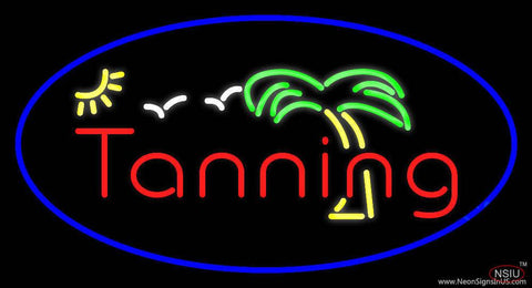 Tanning Oval Border with Palm Tree Real Neon Glass Tube Neon Sign