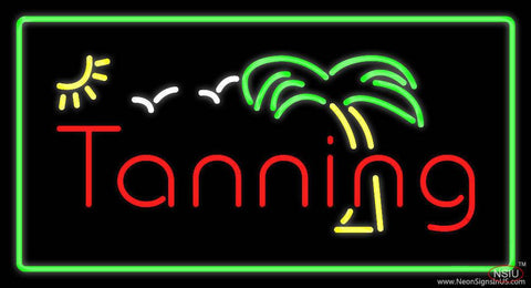 Red Tanning Palm Tree with Green Border Real Neon Glass Tube Neon Sign