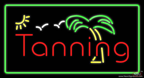 Red Tanning Palm Tree with Green Border Real Neon Glass Tube Neon Sign 