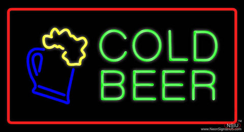 Cold Beer with Red Border Real Neon Glass Tube Neon Sign