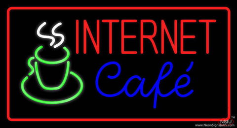 Red Internet Cafe with Coffee Mug Real Neon Glass Tube Neon Sign 