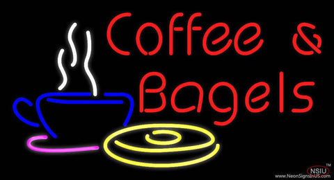 Red Coffee and Bagels Real Neon Glass Tube Neon Sign 