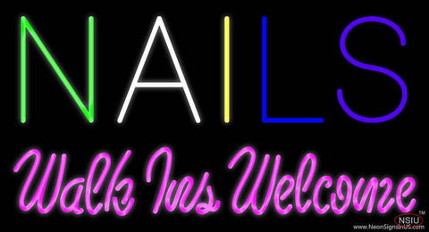 Multi Colored Nails Walk-ins Welcome Real Neon Glass Tube Neon Sign 