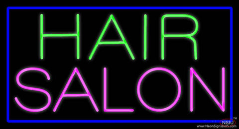 Green Hair Salon with Blue Border Real Neon Glass Tube Neon Sign 