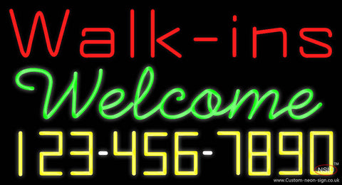 Red Walk Ins Welcome with Phone Number Real Neon Glass Tube Neon Sign