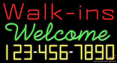 Red Walk Ins Welcome with Phone Number Real Neon Glass Tube Neon Sign 