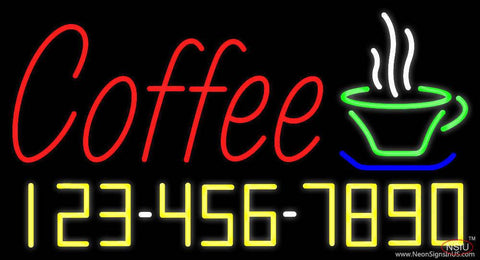 Red Coffee with Phone Number Real Neon Glass Tube Neon Sign 