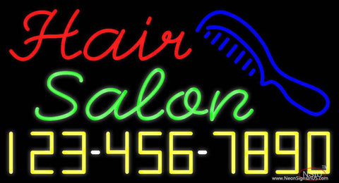 Red Hair Salon with Comb and Number Real Neon Glass Tube Neon Sign