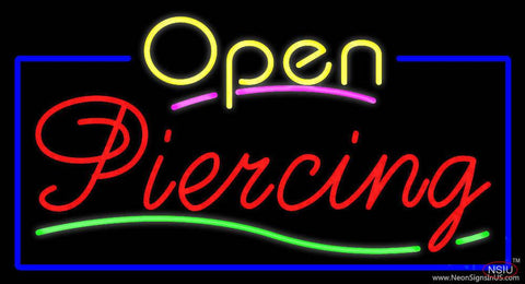 Yellow Open Piercing Blue Border Real Neon Glass Tube Neon Sign