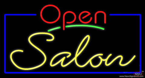 Red Open Salon with Blue Border Real Neon Glass Tube Neon Sign