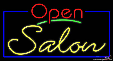 Red Open Salon with Blue Border Real Neon Glass Tube Neon Sign 